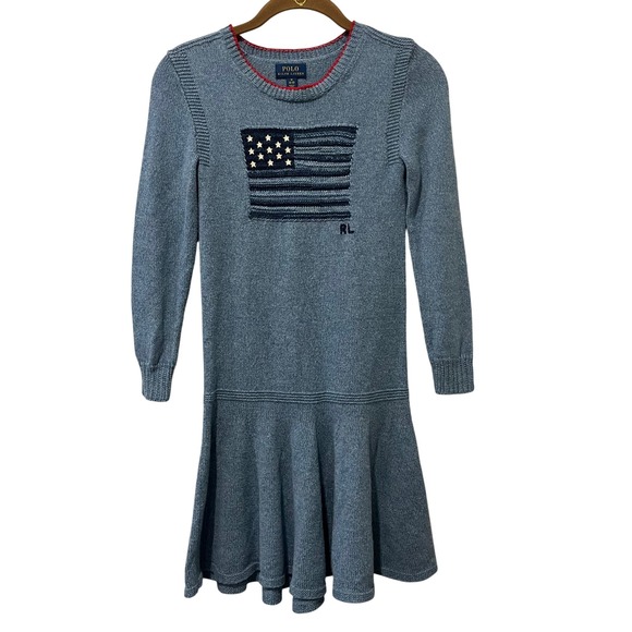 Polo Ralph Lauren Other - Polo Ralph Lauren Intarsia‎ Flag Sweater Dress Girls 8/10 M Flag RL Knit Blue